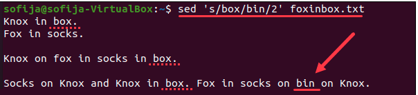 sed 's/box/bin/2' foxinbox.txt